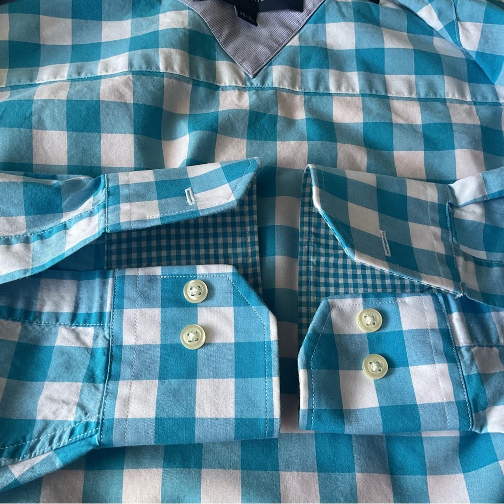 Tommy Hilfiger Blue and White Gingham Dress Shirt - Picture 9 of 9